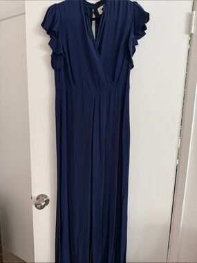 Cleobella Navy Blue Ruffle Sleeve Maxi Jumpsuit